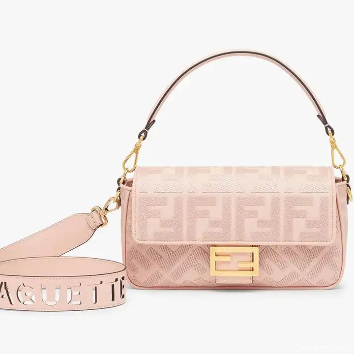 HOT Bag Fendi Pink Canvas FF with In Cut Laser Motif Strap Baguette Medium 0509